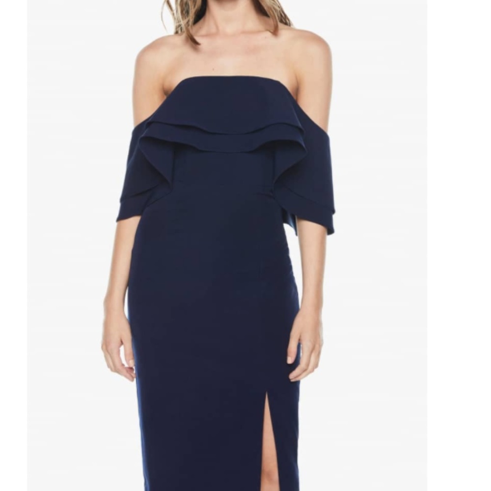 Bardot - Ruffle Off the Shoulder Dress (Navy, 8)